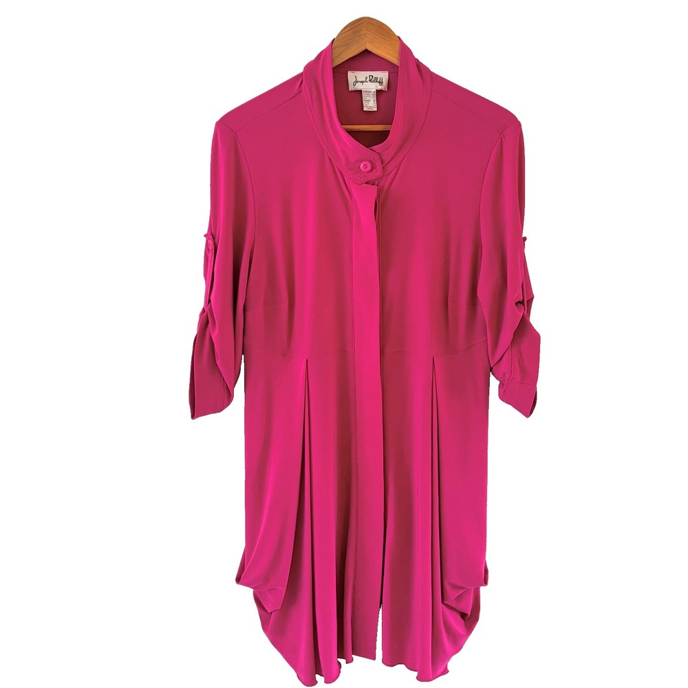 Joseph Ribkoff Jersey Dress Tunic Womens Size 14 Pink Pleated Pocket Cocoon Midi